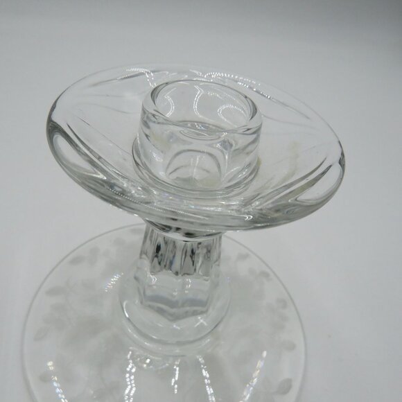 Fostoria 2960 1/2 Coronet Candle Holder 4" Clear Glass Etched Floral Rose Design - Picture 7 of 7
